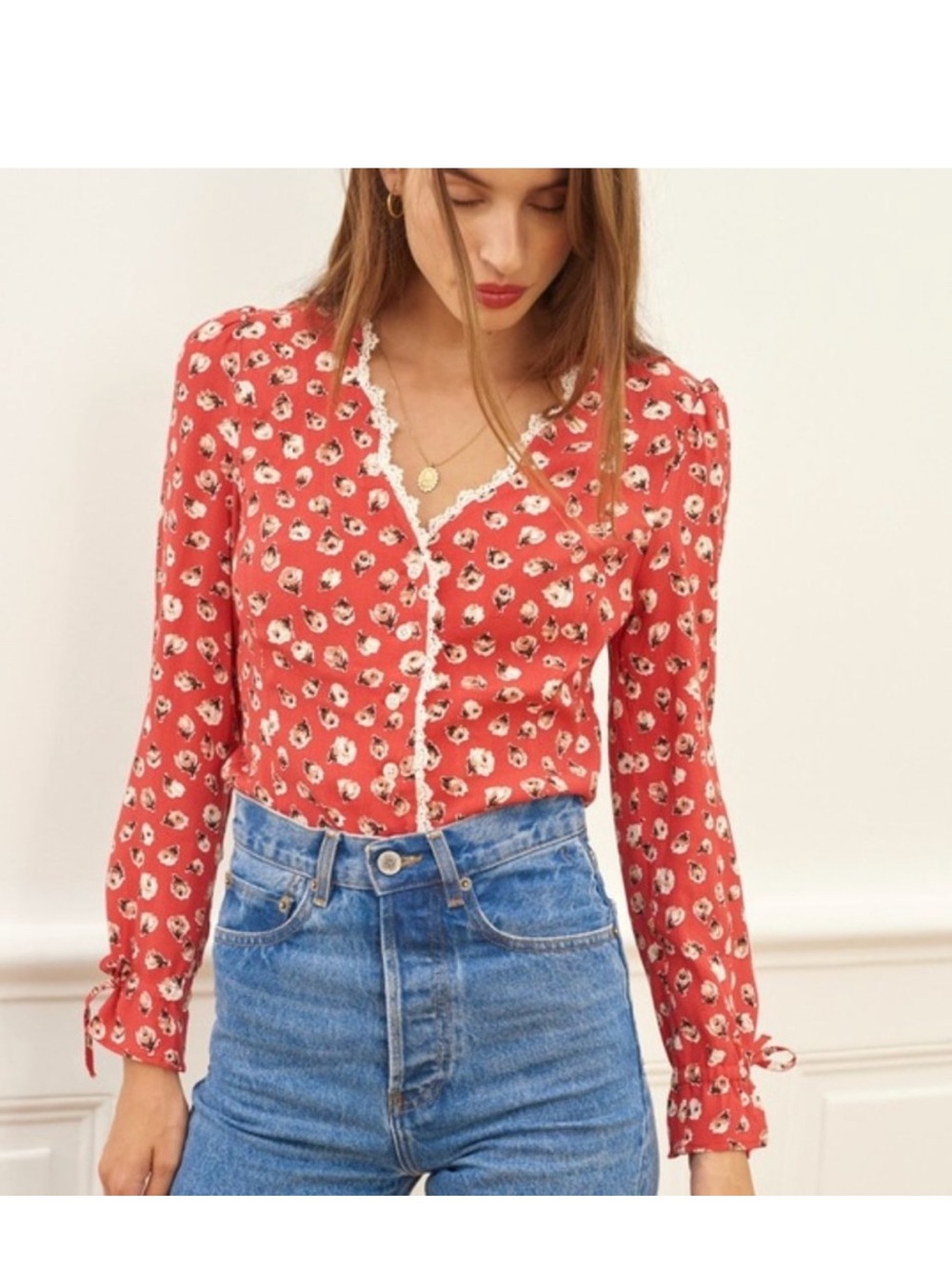 Rouje Red Tildo Floral Ruffle-Trim Blouse 34
